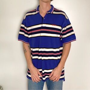 90s Blue Striped Polo Shirt